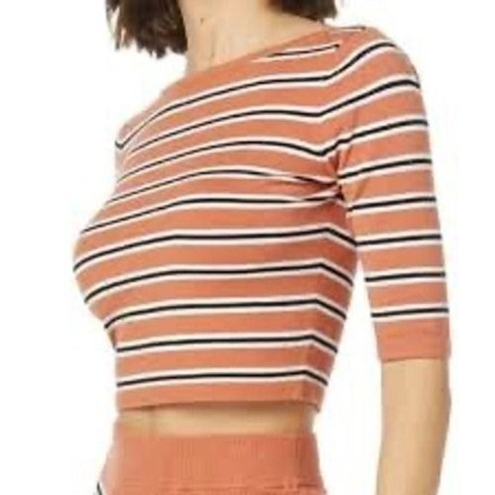 Favorite Daughter NWT Orange Coral Striped Knit Crop Top Size S